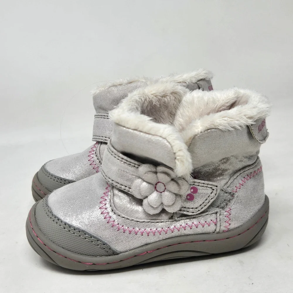 Surprize by Stride Rite Arliss Toddler Girls Silver Pink Fur Boots SZ059 Size 5